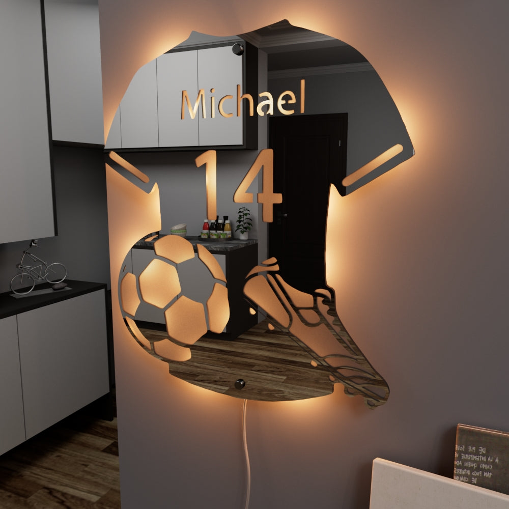 Reflejo de Campeón: Espejo LED Personalizado para Futbolistas